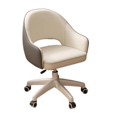 Imagem de Cadeira de escritório ergonômica com altura ajustável e rotação de 360° - Cadeira de mesa de couro PU confortável (bege + cinza)