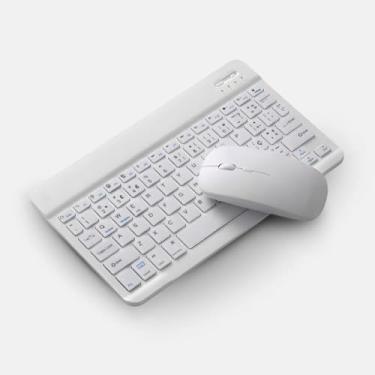 Imagem de Kit com Teclado Sem Fio Bluetooth Recarregável Com Mouse Para Tablet, notebook, pc e smartphones Novidade Não escorrega Recarregável Bateria Longa Duração- Branco