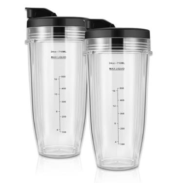 Imagem de Copos de liquidificador de 680 g, 2 copos de liquidificador com conjunto de tampas para viagem, peças de reposição compatíveis com liquidificadores Nutri Ninja Auto iQ BL2012, BL2013, BL450, BL480