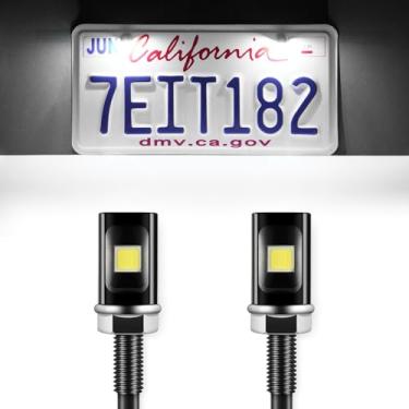 Imagem de LivTee Luz de placa de licença super brilhante, acessórios de parafuso de etiqueta de licença de 12V, suporte de luz de alumínio preto à prova d'água, legal para carro motocicleta caminhão RV bicicleta ATV, branco xenon (2PCS)