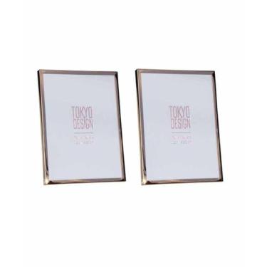 Imagem de Kit 2 Porta Retrato em Metal e Vidro 15x20 Moldura Lisa Rose - Tokyo D
