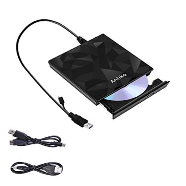 Imagem de Antika Unidade externa de CD DVD TypeC USB 3.0 cabo estendido linha de alimentação leitor de DVD portátil leitor de gravador de CD/DVD +/-RW para laptop, desktop, PC, Apple, Mac, MacBook Pro, Windows