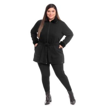 Imagem de Calça Preta Plus Size Legging Montaria Peluciada Flanelada Moda Invern