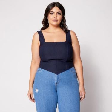 Imagem de Blusa Cropped de Alça Plus Corset com Bojo - Sal Do Mar, Azul