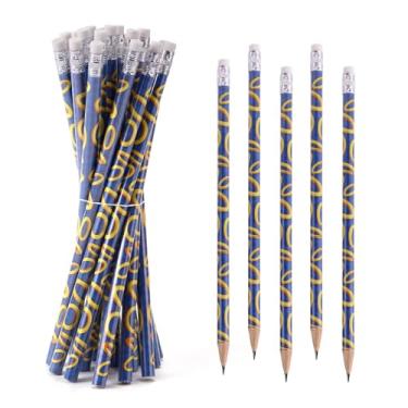 Imagem de SAVITA 20 Peças Lápis de cor Azul com Estampa de Anel Dourado, Tema Desenho Animado com Círculo Dourado Lápis Madeira Borracha para Decoração Festa Aniversário Infantil Recompensa para Sala Aula