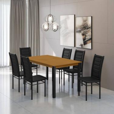 Imagem de Mesa Monaco 160x78cm Tampo Mdf com 6 Cadeiras Tokio Preto / Marrom