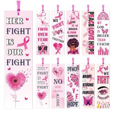 Imagem de Marcadores de livro para conscientização do câncer de mama - Wxiben 120 peças de marcadores de página inspiradores de coração com fita rosa, marcadores de página para mulheres e meninas, suprimentos
