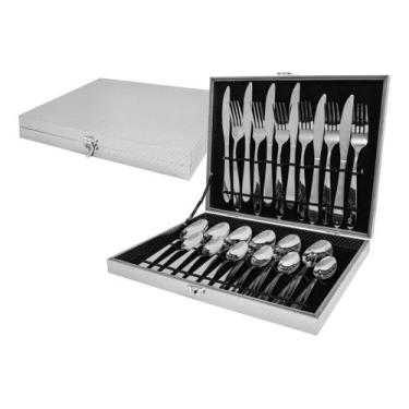 Imagem de Jogo de Talheres Prata 24 peças com Maleta de Transporte em MDF - Mm H