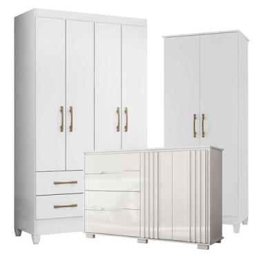 Imagem de Guarda Roupa Solteiro Chile com Cômoda Texas e Armário Multiuso Jade B