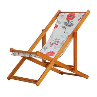 Imagem de Espreguiçadeira Portátil de Madeira Maciça – Para Piscina, Sem Braço, Envernizada (Cinza Floral)