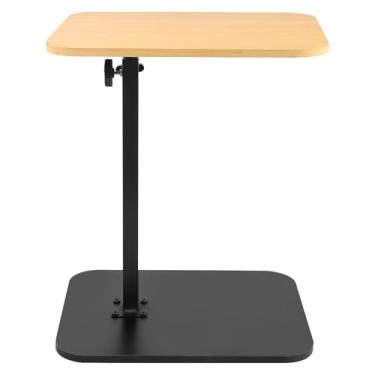 Imagem de Mesa lateral de sofá pequena, bandeja de sofá com altura ajustável, mesa lateral giratória de 360° em forma de C, bandeja lateral para sala de estar, quarto, sofá-cama (madeira original)