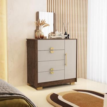 Imagem de Cômoda Sapateira Vollard 4 Gavetas 1 Espelho 1 Porta com Prateleira Nogueira/Fendi G98 - Gran Belo