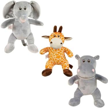 Imagem de Trio De Pelúcias Safari 35cm Animais Dia Das Crianças Natal Bebê Baby Presente Festa Antialérgico Kwaii Festa Brinquedo Menina Menino Tematico Pré Definido Escolha O Seu! (ElefanteGirafaHipopotamo)