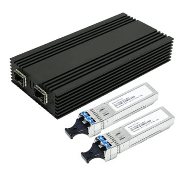 Imagem de Adaptador de rede Ethernet USB4 tipo C para duas portas SFP+ de 10 GB com chipset Intel 82599ES compatível com Thunderbolt 5/4/3 para conexões de rede de alta velocidade (pacote com 2 módulos SFP+ [LR