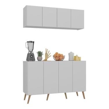 Imagem de Kit Armário De Cozinha Aéreo E Balcão 4 Portas Retrô Multimóveis Mp2170 Branco/natural