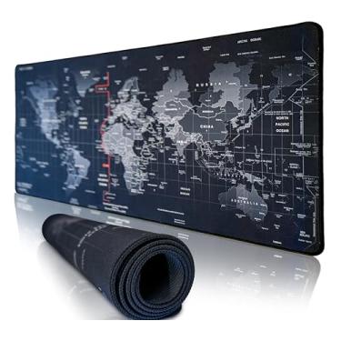 Imagem de Orvio Tapete de mouse World Map XL – Tapete de mesa grande para jogos de 80 x 30 cm, mousepad antiderrapante estendido para computador, laptop e PC