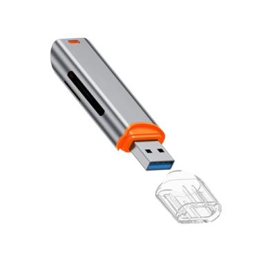 Imagem de FINEANDENG Leitor de cartão cinza USB3.0 SD/TF USB3.0 SD e Micro SD com slot duplo USB-A para laptops (puxador USB-A)