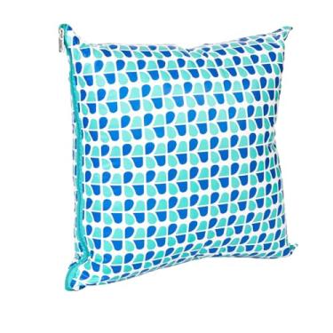 Imagem de Almofada Decorativa Impermeável com Zíper, Capa e Refil Siliconado, PVC Atóxico, Padrão Geométrico Azul e Turquesa, 45x45cm (Azul)