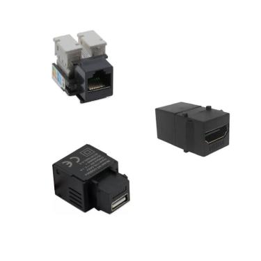 Imagem de Conector Tomada Keystone Rj45 Cat5 Hdmi Usb Carregador Preto
