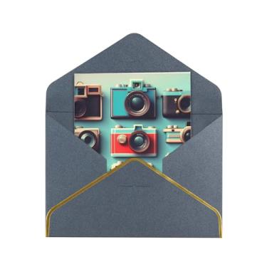 Imagem de SKKNT Coleção de câmera retrô legal impressão cartões de felicitações para todas as ocasiões cartões de notas em branco versáteis com envelopes 11,4 x 15,2 cm