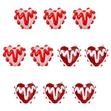 Imagem de Ipotkitt 10 peças, 2 cores, abajur, artesanal, coração, esmaltado, contas, vidro, minúsculo, coração, batimento cardíaco, contas soltas para fazer joias, artesanato, pulseira, colar, chaveiros