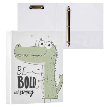 Imagem de Fichário de 3 anéis inspirador de crocodilo com 3 argolas, decorativo de 3,8 cm com prancheta e 3 bolsos transparentes, comporta 200 folhas de papel tamanho A4 à prova d'água para escola, escritório