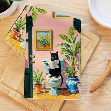 Imagem de Toalhas de banho engraçadas para gatos, toalha de chá macia absorvente, pano de prato de waffle de leitura de jornal para cozinha, banheiro, sala de estar, casa, presentes para amantes de gatos para