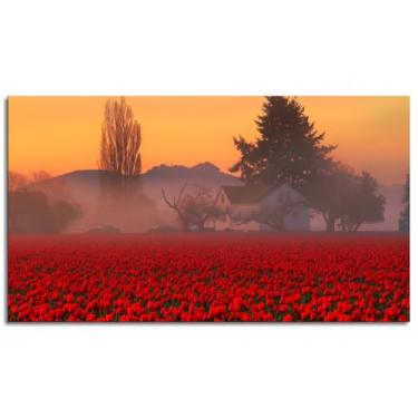 Imagem de Mist Poster Field Canvas Prints Tulips Wall Art For Home 1 painéis Decorações Noframed 33.0 cmx20.3 cm