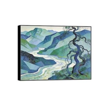 Imagem de BMZFYBS Impressão em tela de paisagem, arte de parede, moldura preta, montanha, rio, árvore, decoração, quadros, para quarto, 80 x 105 cm 31 x 41 pol
