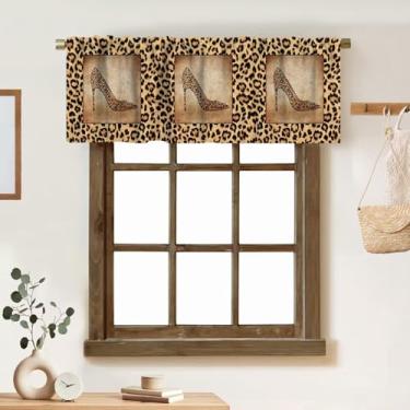 Imagem de ZhiRain Cortina de saia com estampa de leopardo sexy marrom textura animal salto alto pele animal bolso haste sanefa tratamentos de janela 1 painel cortinas curtas para cozinha, casa de fazenda, sala