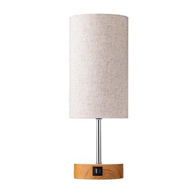 Imagem de Lâmpada de Mesa Cabeceira Luminária com LED Luz Branca Quente Controle 3 Níveis Ajustáveis Portas Carregamento USB Tipo-A Tipo-C Tomadas Energia CA pa