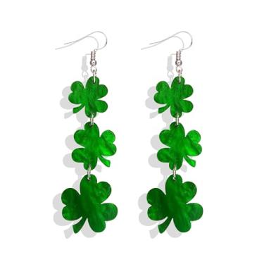 Imagem de Brincos de Dia de São Patrício para mulheres brincos pendentes de trevo cintilante na moda brincos de gota de trevo verde para meninas adolescentes brincos leves de festival irlandês presentes do dia