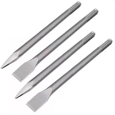Imagem de Conjunto de Ponteiras para Martelete, 4 Peças, Talhadeira e Ponta, Cinza
