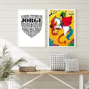 Imagem de Kit 2 Quadros São Jorge 45x34cm - Vidro e Moldura Branca