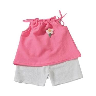 Imagem de Conjunto De Top Halter Com Estampa Floral E Shorts Para Meninas, Roupa
