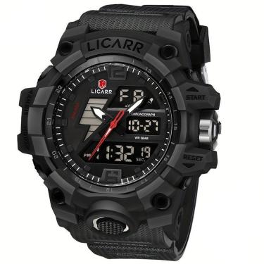 Imagem de Relógio Esportivo Masculino Com Cronógrafo Analógico Digital Duplo Display 50m À Prova Da Água Preto Preto