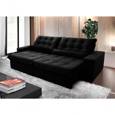 Imagem de Sofá Retrátil Reclinável Zurique 2,50m Suede Velut Preto Molas No Assento - King House