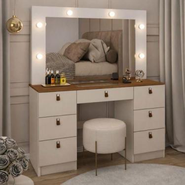 Imagem de Penteadeira Camarim Carpenter 7 Gavetas com Vidro Freijó/Off White - P
