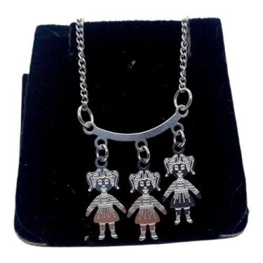 Imagem de Colar CHOKER AÇO INOX Mamãe Mãe 3 FilhAS MeninAS Canga PRATA - ASA