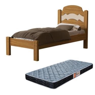 Imagem de Cama De Solteiro Para Quarto MDF Clássica Iris Tradicional Com Colchão