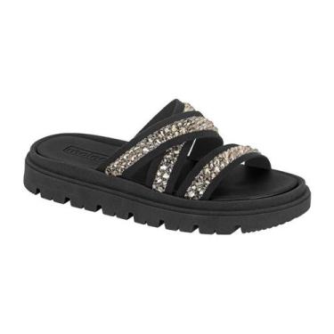 Imagem de Sandália Chinelo Slide Moleca Papete Pedras Strass Flatform, Preto, 38