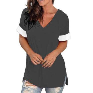 Imagem de Camisa Básica Feminina Manga Curta Gola V - Primavera/Verão 2024, BR-G