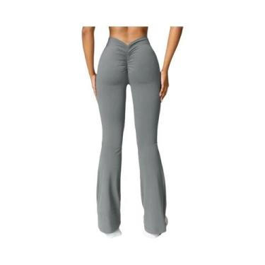 Imagem de Calças Flare De Yoga Sexy De Cintura Alta Com Corte Em V, Leggings Fit