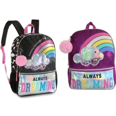 Imagem de Mochila Escolar Infantil Always Dream Arco Íris Clio Menina Feminina, 
