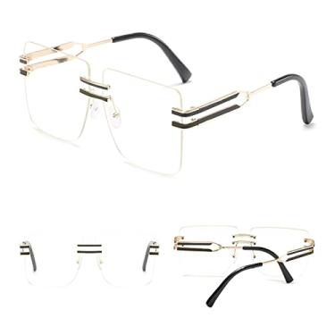 Imagem de Óculos de sol quadrados amarelos vintage femininos de luxo metal sem aro superdimensionados óculos de sol claros uv400 produtos de tendência, ouro claro, tamanho único