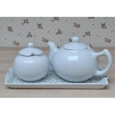 Imagem de Jogo Café e Chá Mesa Posta, Bandeja + Bule Chaleira 830ml + Açucareiro Bolinha 350ml - Kit Porcelana