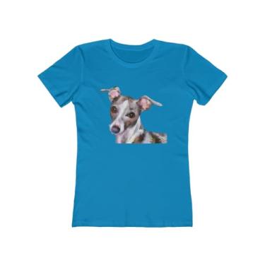 Imagem de Italian Greyhound 'Lilly' - Camiseta feminina slim fit algodão torcido, Turquesa lisa, P