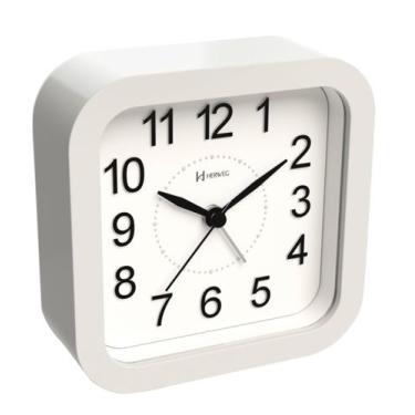 Imagem de Relógio Despertador Quartz Herweg 2644 Silencioso, Luz, Branco Fosco