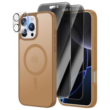 Imagem de [4 em 1] Capa magnética para iPhone 16 Pro, 2 películas protetoras de tela de privacidade e 1 protetor de câmera fotográfica, adequado para MagSafe, capa de celular de grau militar à prova de choque