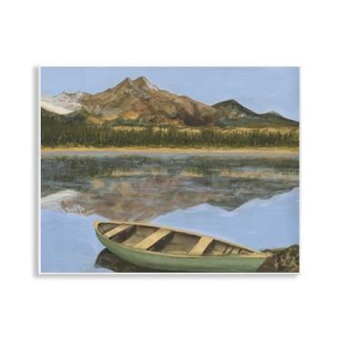 Imagem de Stupell Industries Design artístico de placa de parede com vista de canoa do lago alpino por Michael Willett, 35 x 28 cm